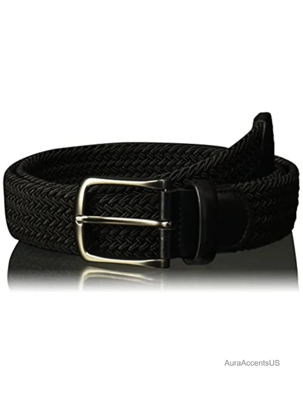 Perry Ellis Men's Stretch Woven Belt with Leather Trim - Versatile Casual